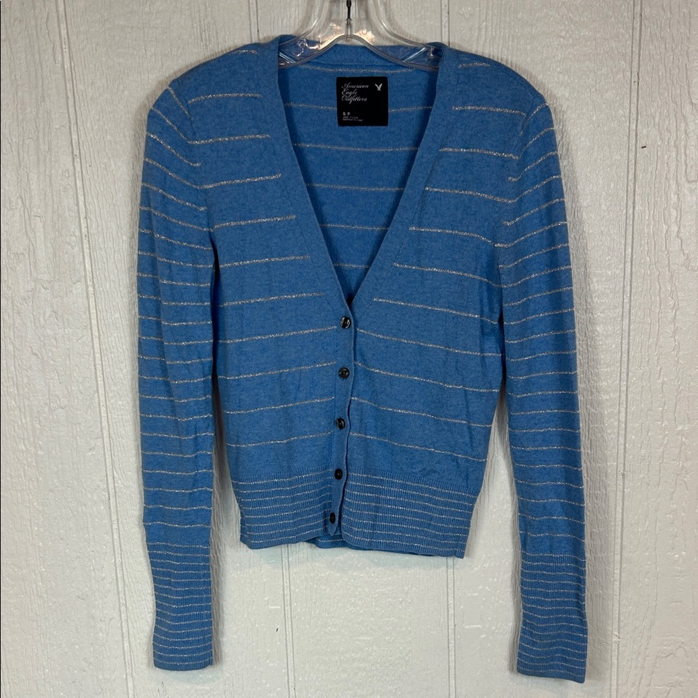 American Eagle Outfitters Blue and White Striped Cardigan
